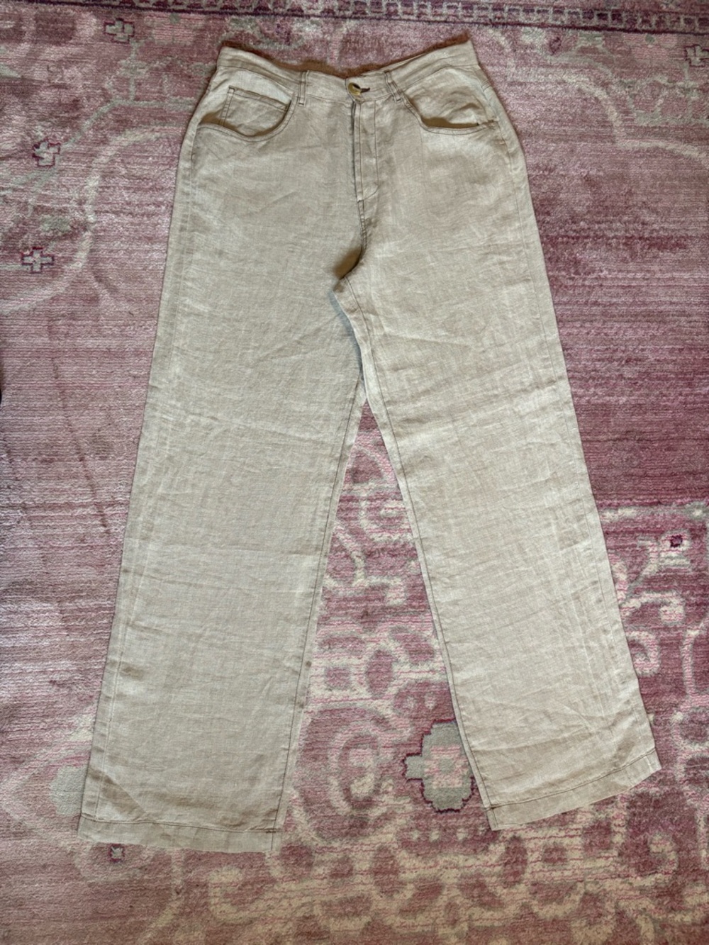 A. Gold. E. Barbee Vintage Relaxed 100% Linen Trousers Greige 31